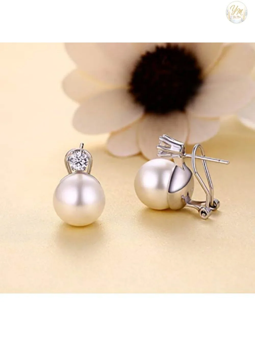 Pearl Stud Earrings for Women 925 Sterling Silver Rhodium Plated 8-13mm